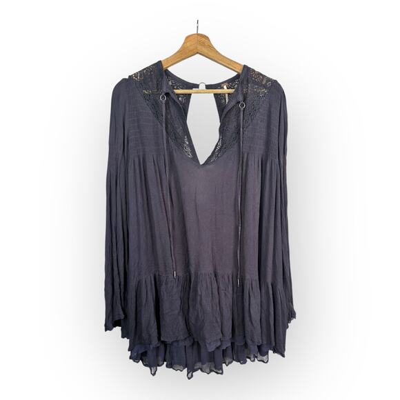 Free People Womens size Small One Night Victorian Dress Mini Tunic Smoke Purple - Picture 3 of 10